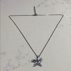Blue/green abalone star fish pendant necklace